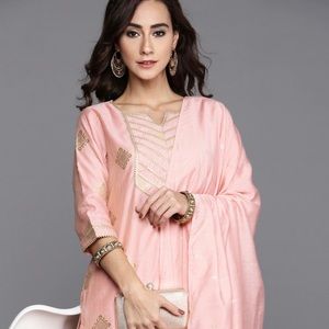 Libas peach colored kurta set with dupatta